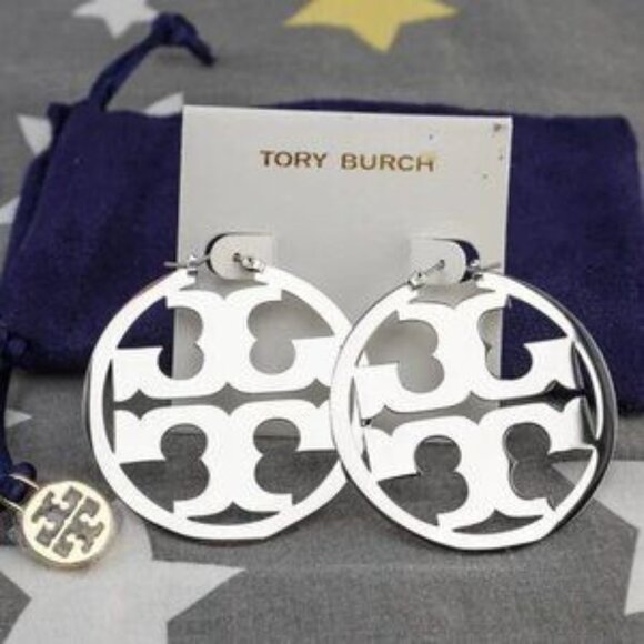 Tory Burch Miller Hoop Statement Earrings (Silver) - Picture 2 of 4